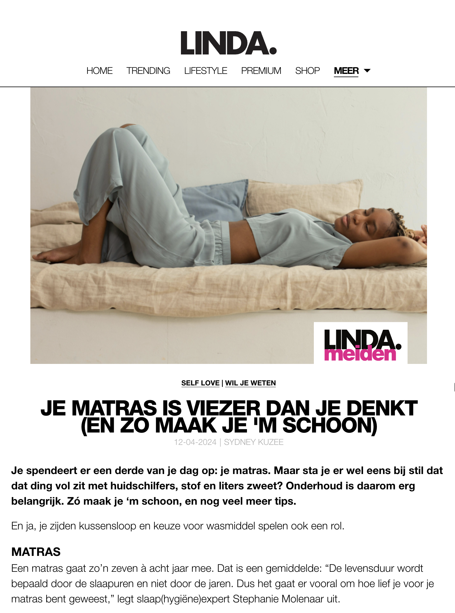In Linda: Je matras is viezer dan je denkt